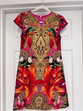 Ted Baker Pink Tropical Paisley Parrot Short-Sleeve Dress
